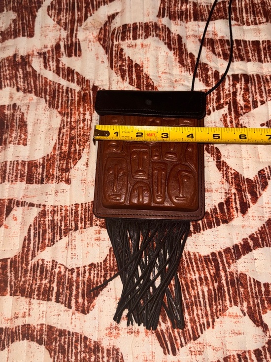 Leather Fringe Crossbody Bag - Brown & Black Artwear by Robbie  Mini Purse - Picture 4 of 7